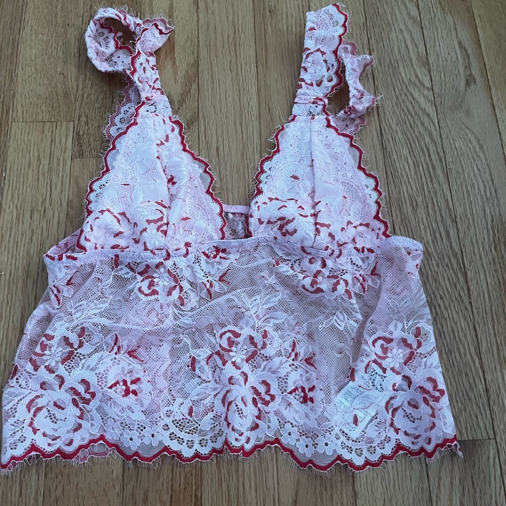 SHEIN Red and White Lace Bralette